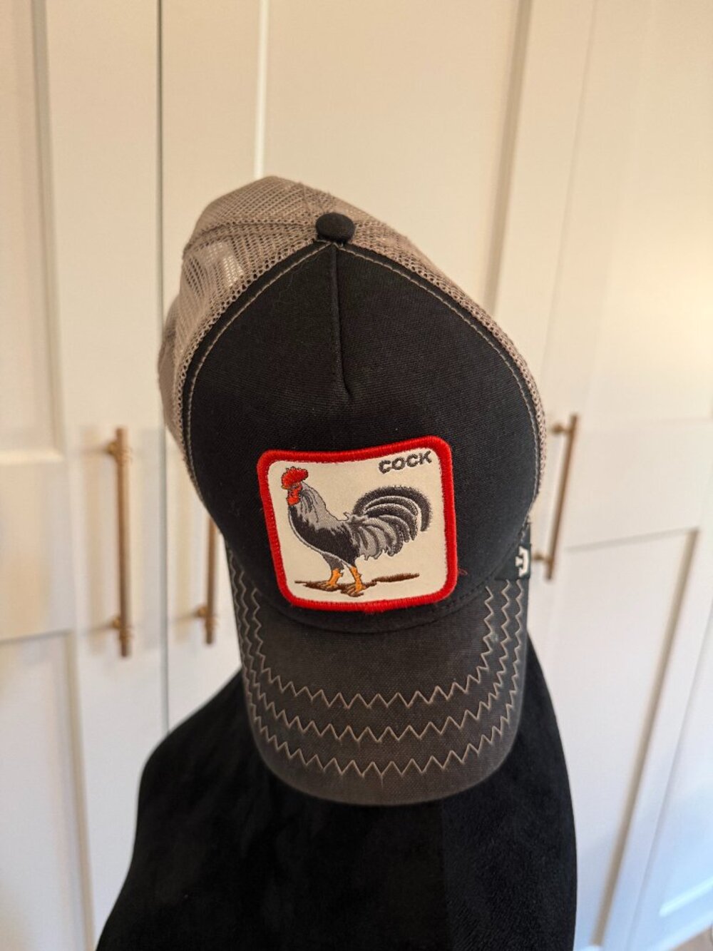 Goorin Bros The Farm Rooster Trucker Hat Black Khaki Zig Zag Snapback Cap
